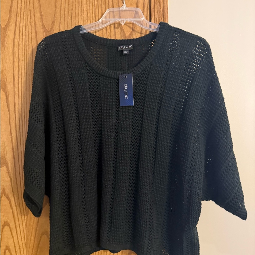 City Chic Black Open-Weave Knit sweater